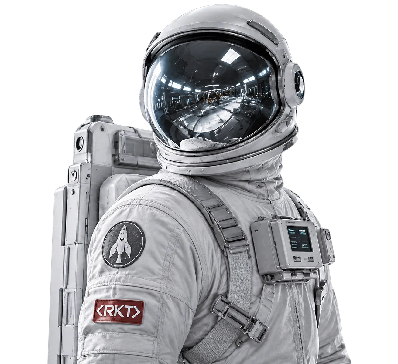 Astronauta con el parche de RKT en el traje