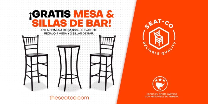 seat•co: banner de promoción de mesas y sillas de bar